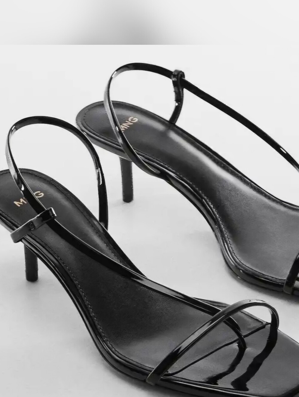 Mango Black Patent Strappy Square-Toe Heels